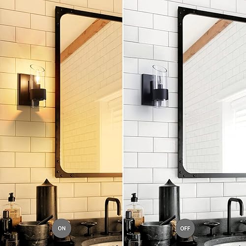 Miniatura 5 de WUZUPS Juego de 2 lámparas de pared de baño de 1 luz sobre espejo con pantalla de clase moderna para baño, dormitorio, sala de estar, base E12, negro