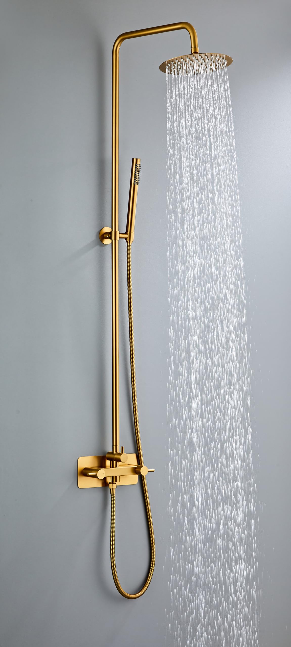 Douche de jardin en acier inoxydable - Douche d'extérieur de qualité supérieure pour le jardin - Avec thermostat, douchette à main et fonction anti-calcaire - Chaud et froid - Installation