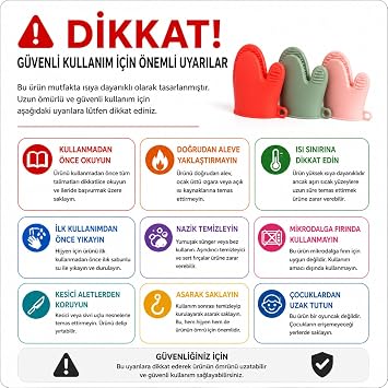 Silikon Fırın Eldiveni, Isıya Dayanıklı, Kaymaz Dokulu, Mutfak için, Mint ve Pembe Renk Seçenekleri