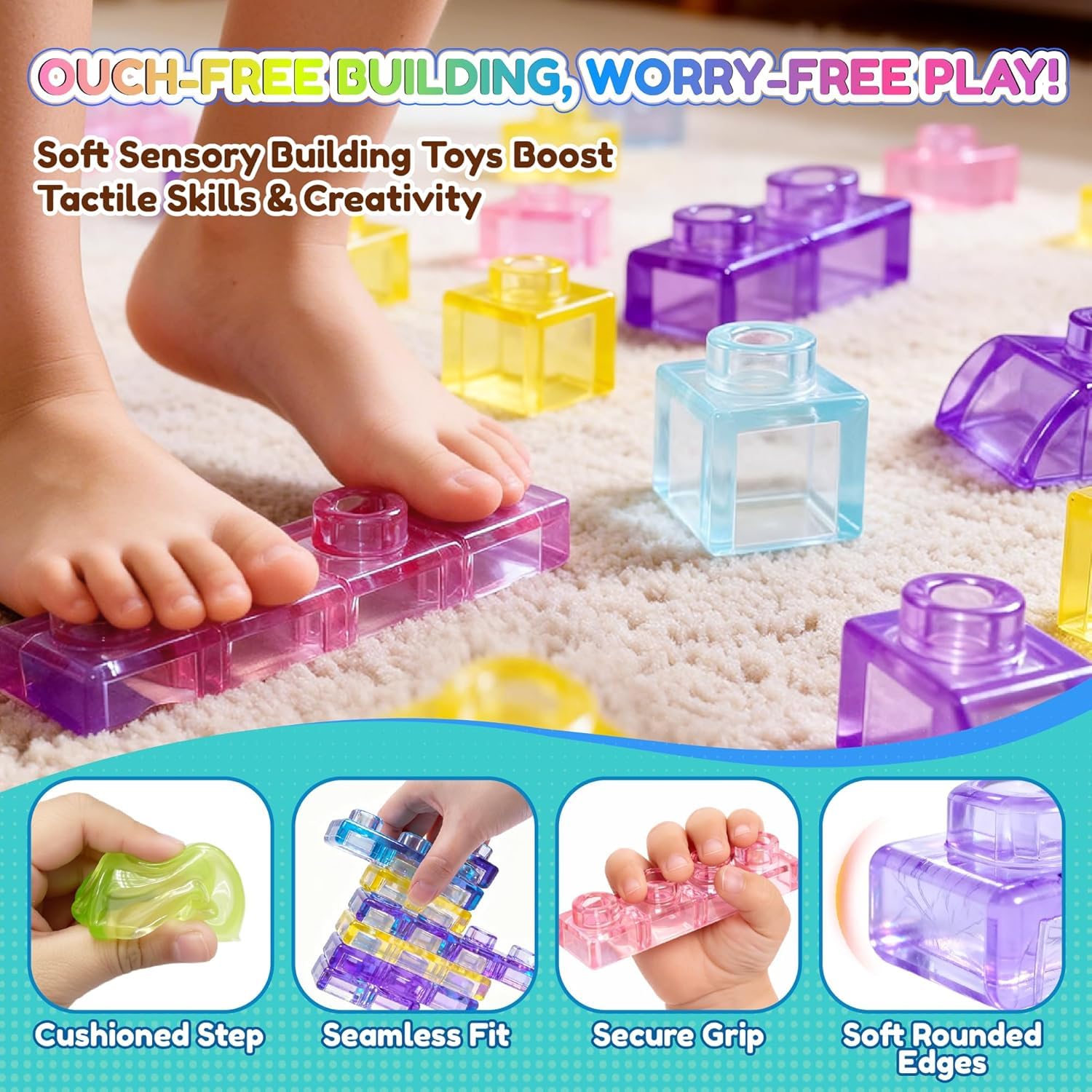 40 PCS Jelly Soft Building Blocks for Kids 3+ Years, Sensory Gummy Construction Blocks, Montessori Soft & Flexible Stacking Toy, STEM Educational Learning Toy, Birthday Gift for Boys & Girls — Amazon image 8
