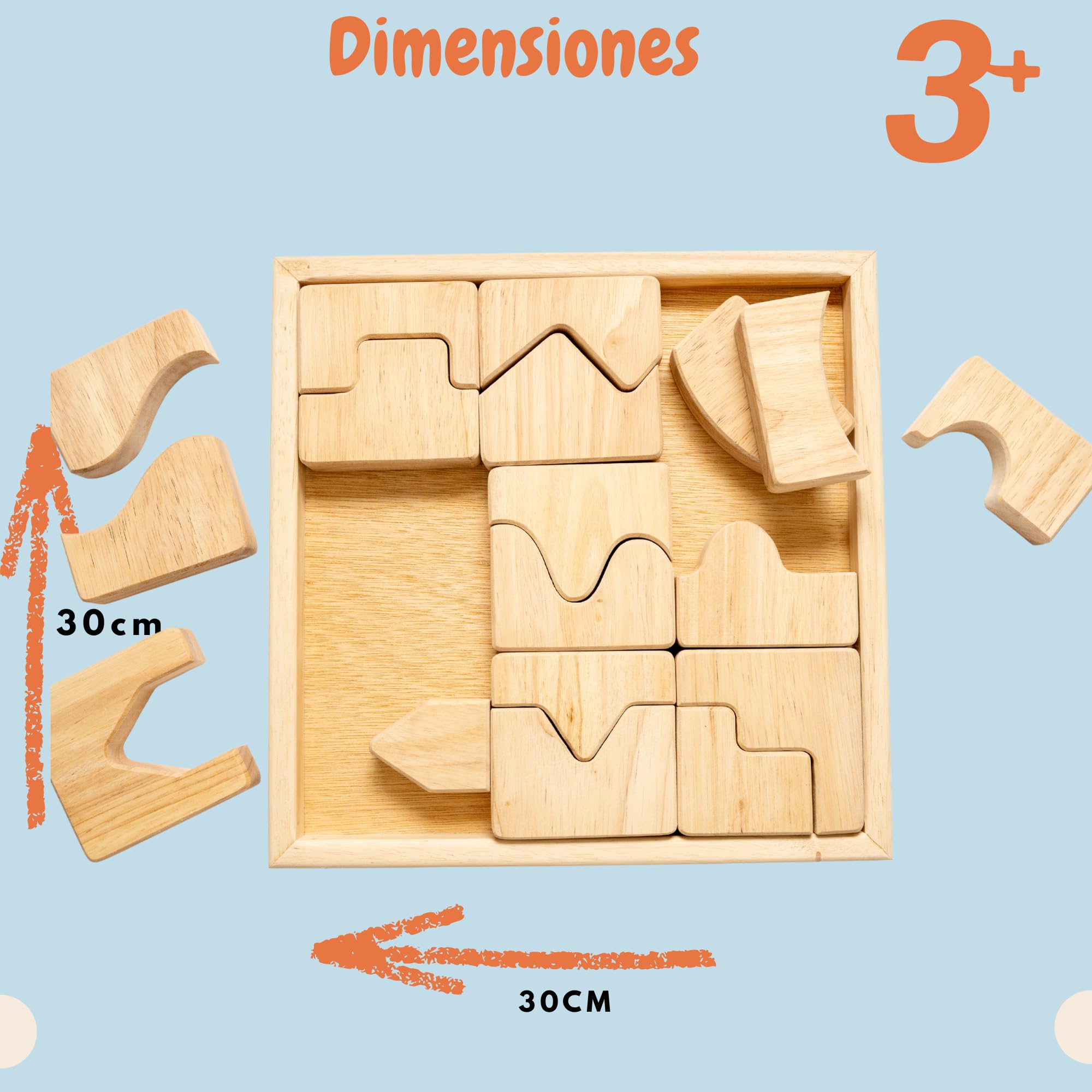 Puzzle a blocchi di legno, 18 pezzi, giocattolo educativo 3+ anni (neutro)