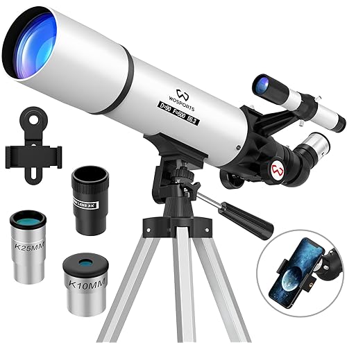 Wosports Telescope for Adults High Powered, 90mm Aperture 600mm Portable Professional Refractor Telescope for Beginners, Magnification 180X, with Stable Adjustable Tripod, Phone Adapter, Carry Bag