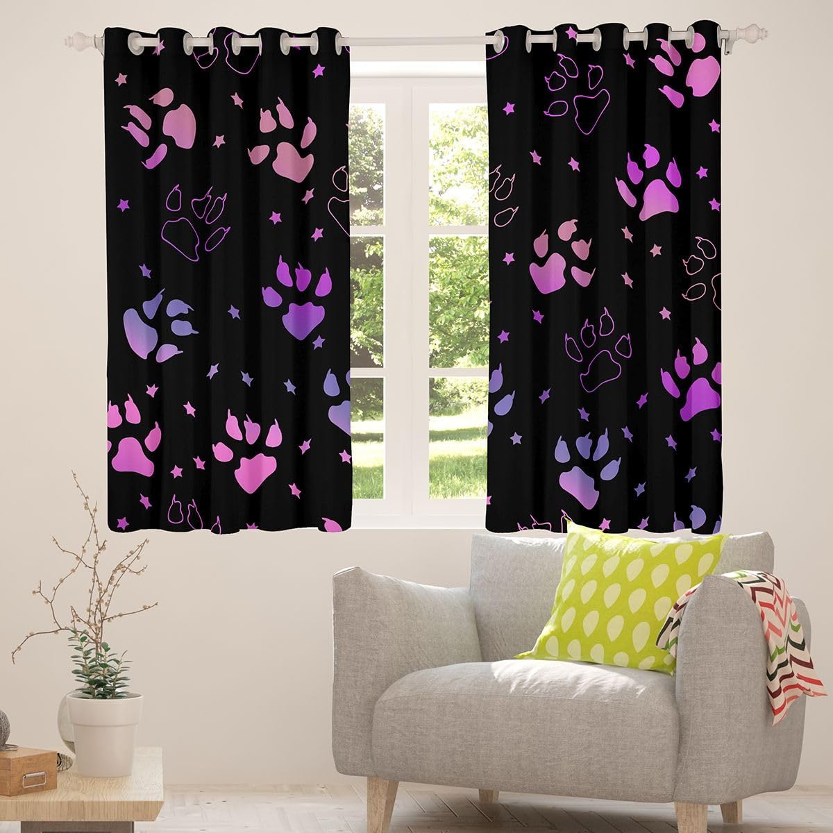 Feelyou FeelyouSausage Dog Blackout Curtains Pink Purple Darkening Drapes for Bedroom Living Room Decor Puppy Dog Thermal Insulated Shades Cute Animal Pet Window Treatments, 2 Panels 38 x 45 Inch image 4