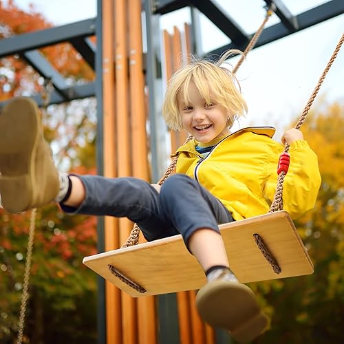 Miniatura 6 de Asiento columpio de madera con patrón de dibujos animados, columpio de árbol para niños y adultos (23.6 x 7.9 pulgadas), juego de columpio para