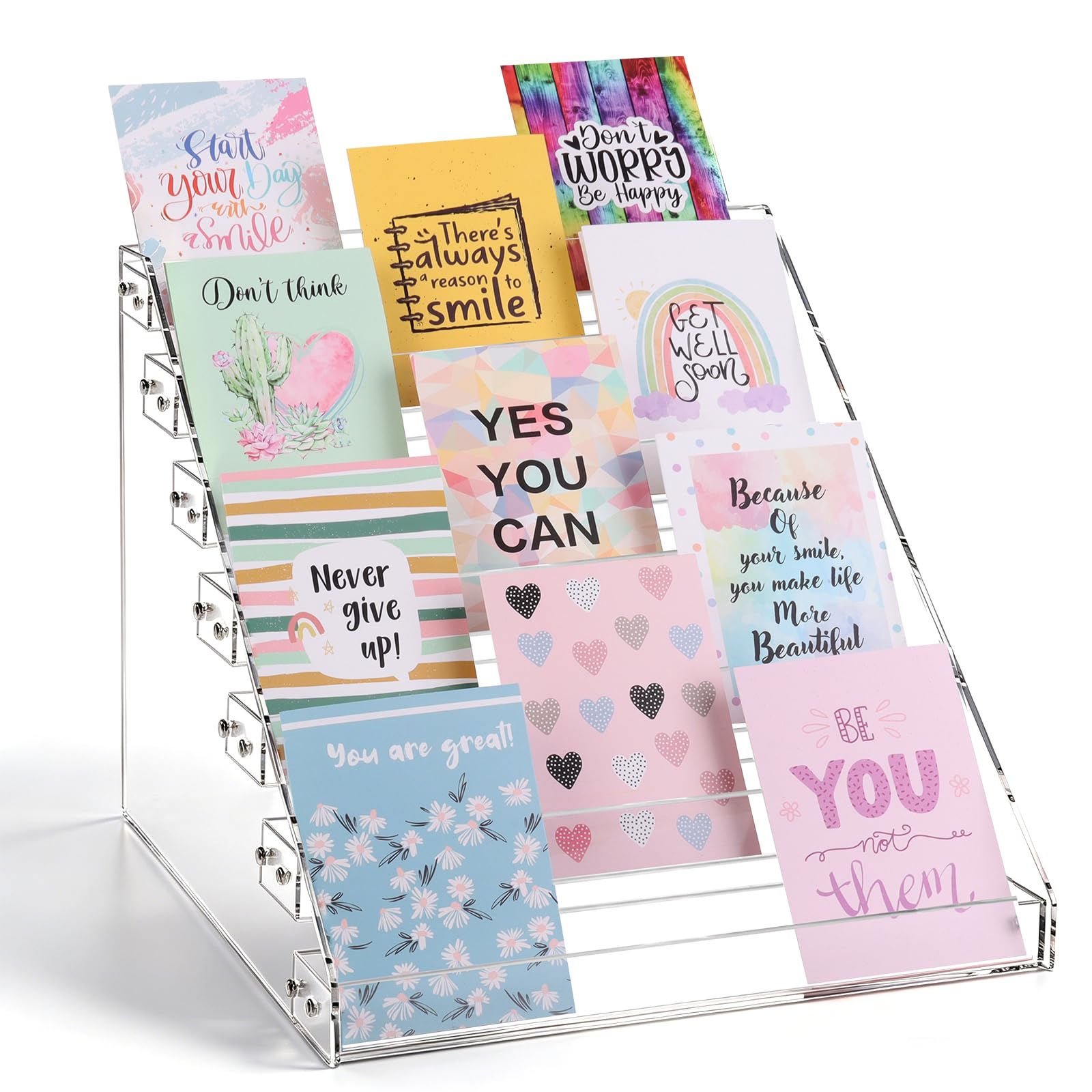 Grußkarten-Präsentationsständer, 7 Etagen, Acryl, transparent, Posterkartenhalter, gestufter Präsentationsständer, Prospekthalter, Ständer, Zeitschriften-Organizer, Aufkleber, Organizer für 12,7 x