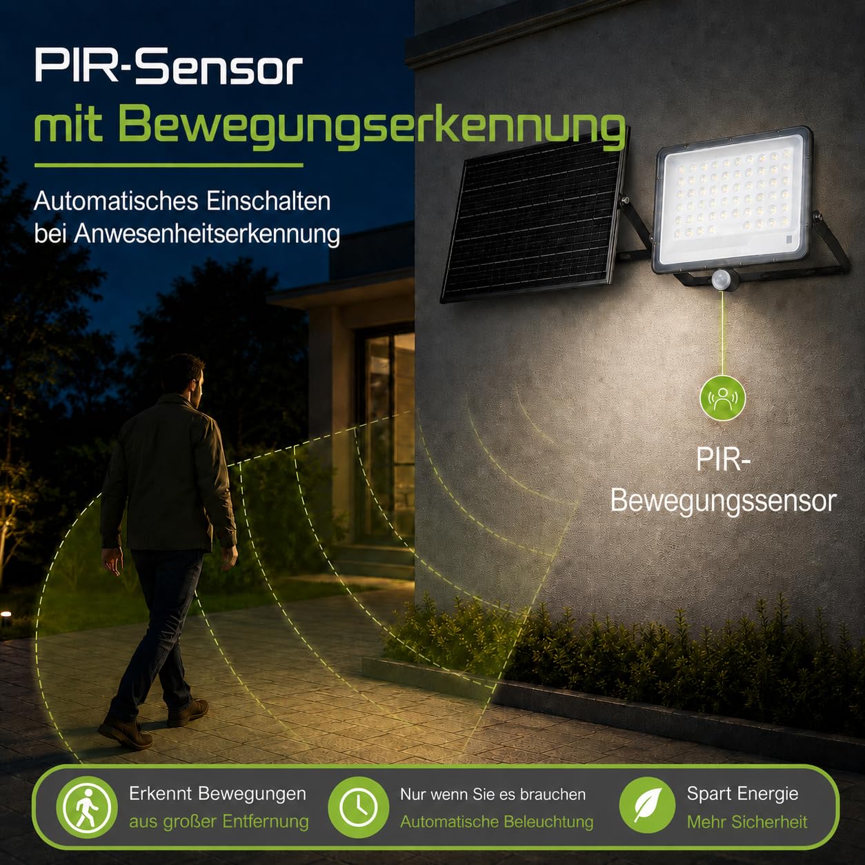 CLAR - Solarstrahler für Außen, Solar LED Strahler, Solarlampen für Außen Ohne Bewegungsmelder, Solar Scheinwerfer für Außen, Solar Flutlicht, Solarlampe Ohne Bewegungsmelder, 400W (Pack 1)