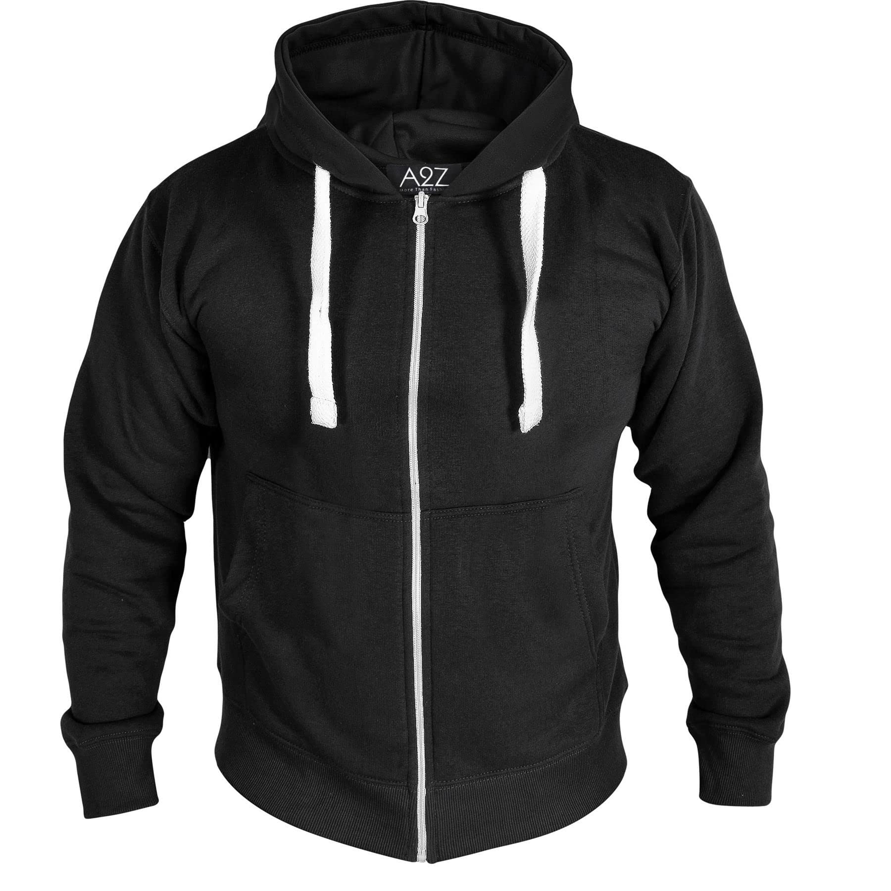 A2Z Męskie runo Zwykły błyskawiczne Bluza Zakapturzony bezpieczeństwo - Zipper Black 4XL
