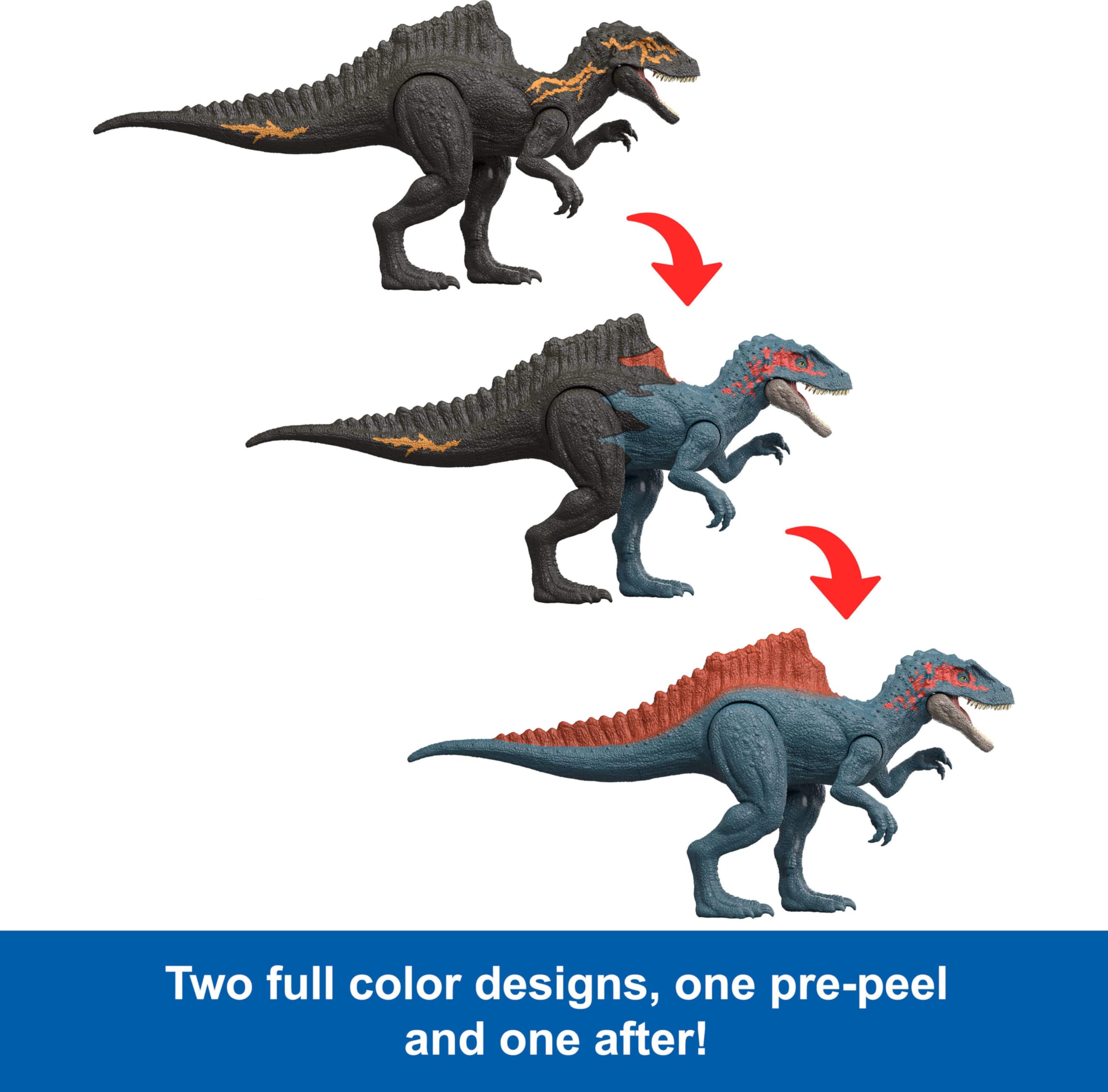 Mattel Jurassic World Dino Reveal Deluxe Concavenator figurka akcji, zabawka do odrywania i zdejmowania ze zmianą koloru, gra dinozaura
