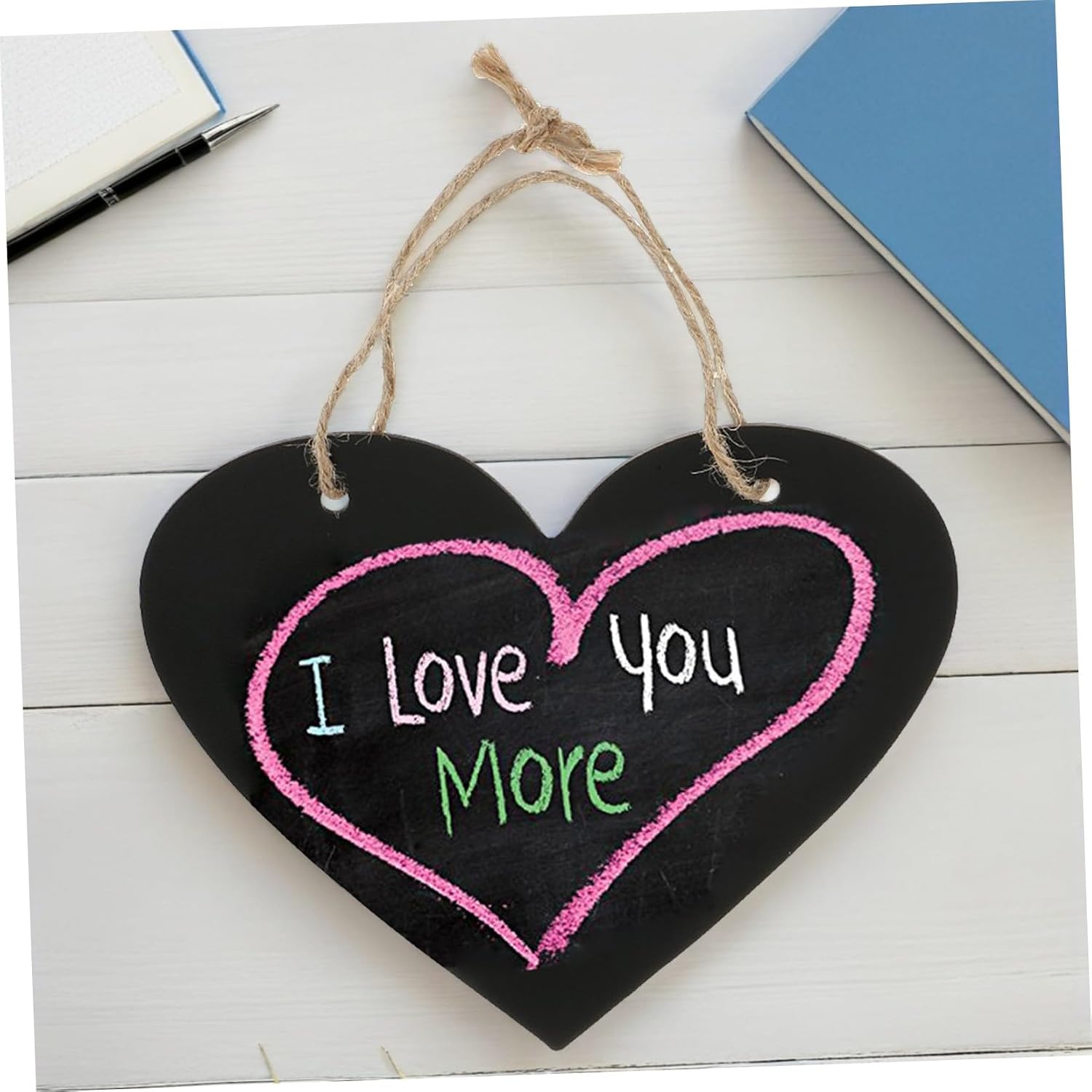 Wooden Heart Chalkboard Hanging Sign Black Memo Board for Weddings