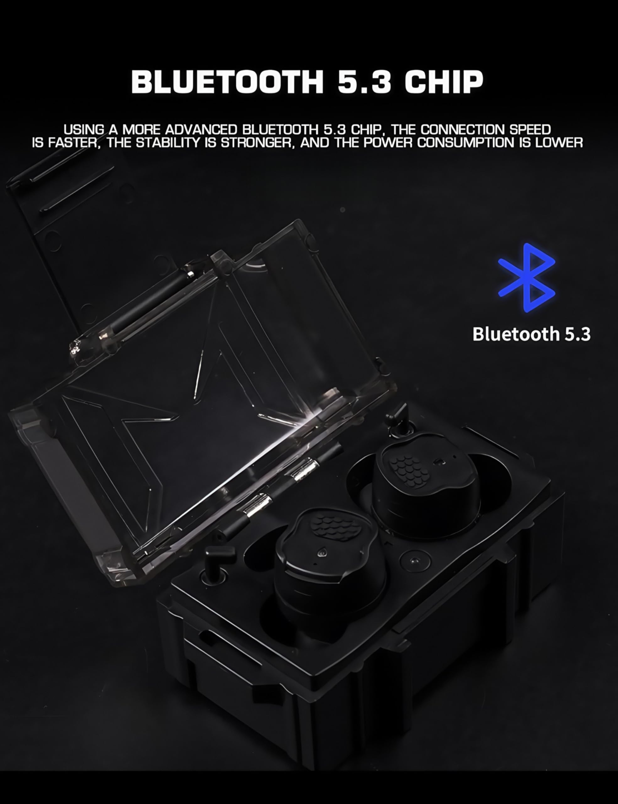 ACEXIER Auricolari tattici Bluetooth 5.3 con cancellazione del rumore, pickup elettronico, auricolari in-ear, protezione dell'udito per caccia e tiro, auricolari tattici