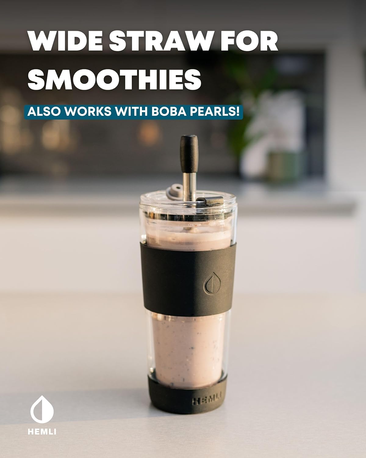 19 oz. Double Wall Glass Coffee Tumbler, To Go Travel Mug with Lid, Portable Glass Thermos with Straw, Reusable Cup, Tea, Smoothies, Ice Coffee, and Boba - Image 8