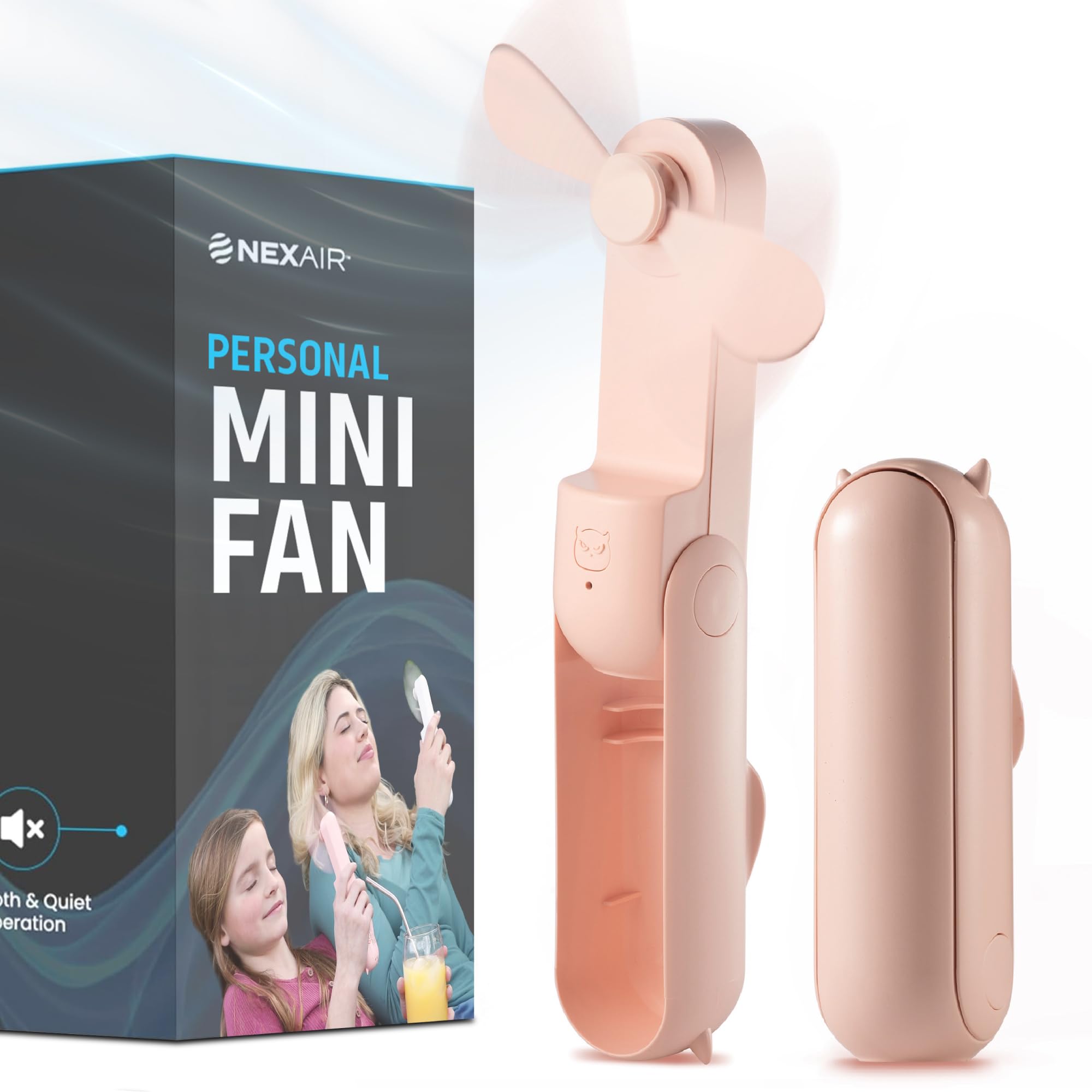 TECKNET Handheld Fan With 7000mAh Power Bank - 3-Speed Rechargeable Mini Fan For Desk, Travel, Outdoors (White)