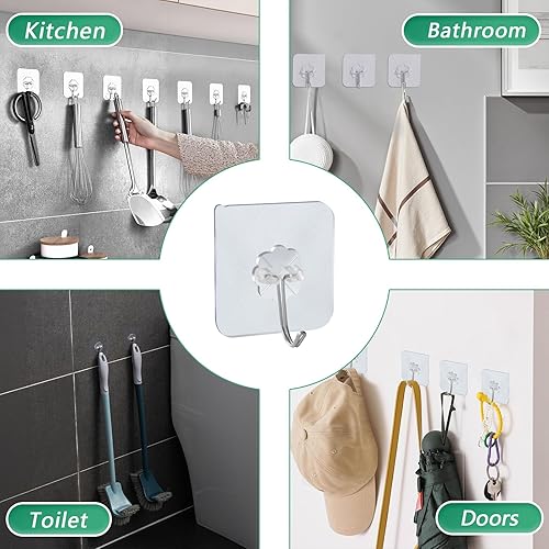 Miniatura 5 de Ganchos adhesivos para colgar en la pared, gancho autoadhesivo de alta resistencia de 22 libras (máximo), utilizado para hebillas de abrigos y
