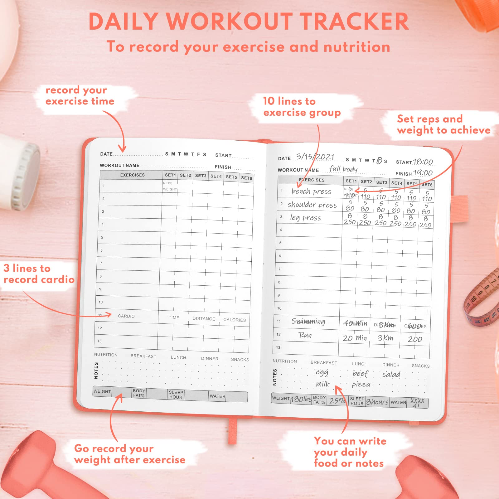 Snapklik.com : Fitness Journal Hardcover Workout Planner 6- Month ...