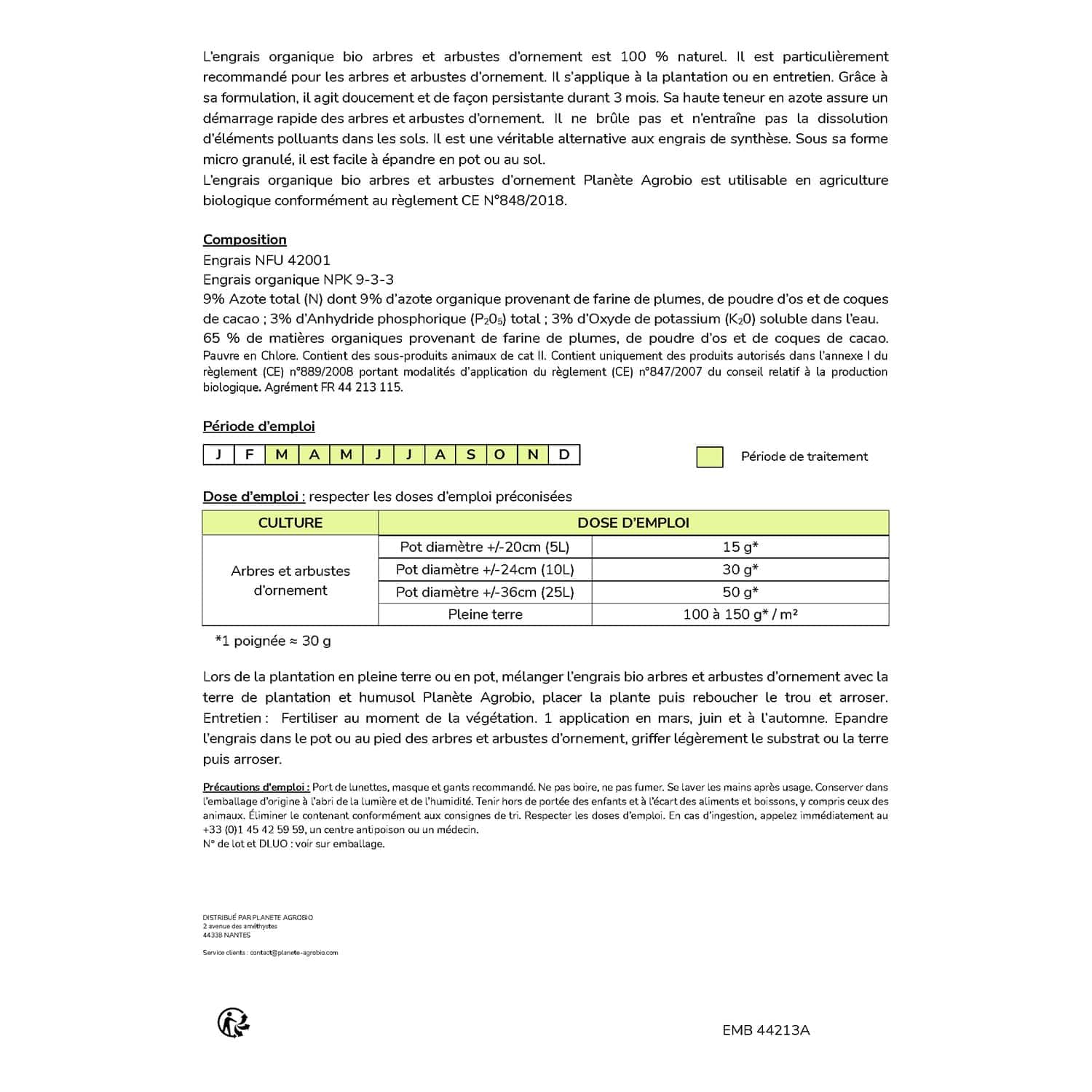 Engrais bio micro granulés 9-3-3 arbres et arbustes d’ornement 20 Kg