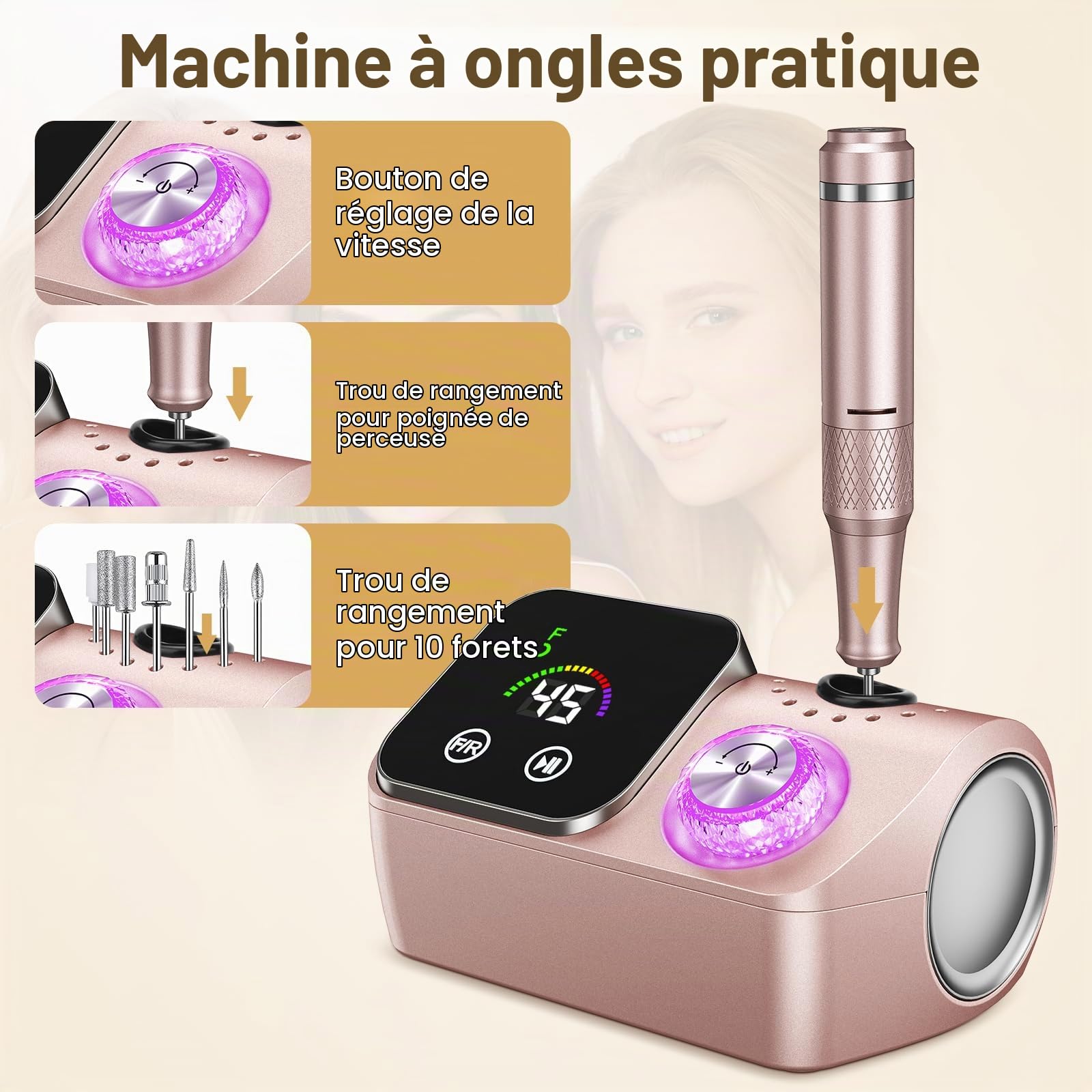 Cadrim Ponceuse pour Ongles Professionnelle 45000 RPM,13 in 1 Ponceuse Ongles