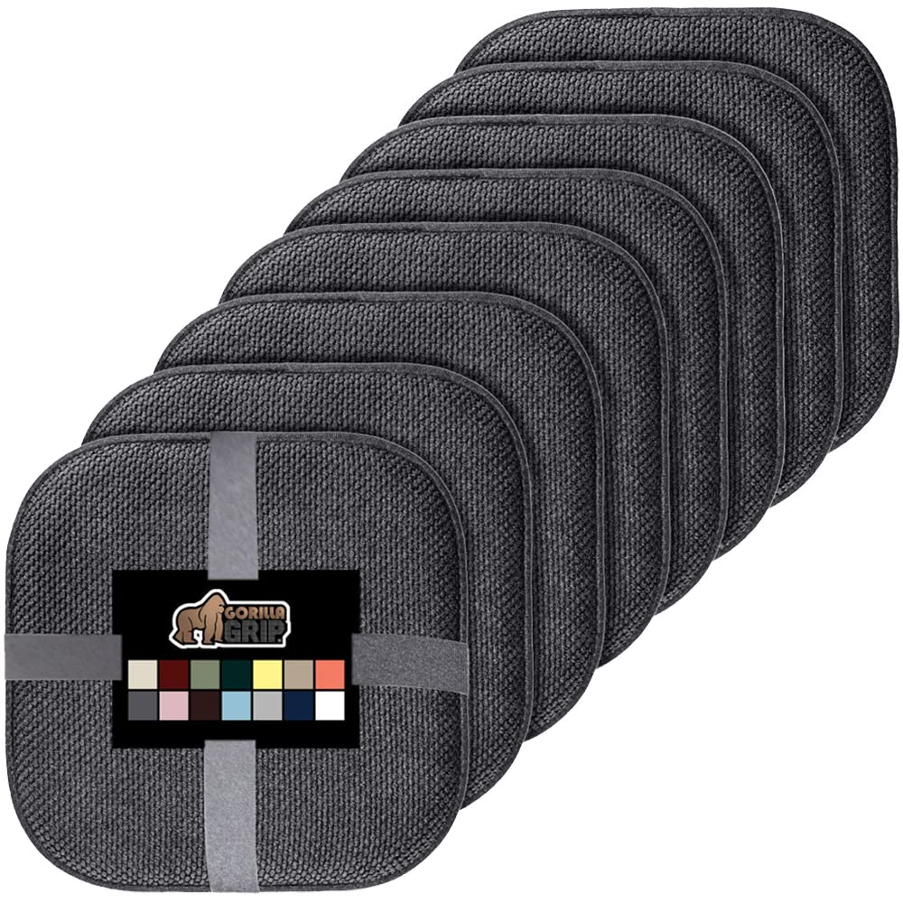 Gorilla Grip Memory Foam Chair Cushions, Comfortable Pads for Dining Room, Kitchen Table, Office Chairs, Stay in Place Backing, Comfortable Microfiber Seat Pad Cushion, Set of 8, 16x16, Gray