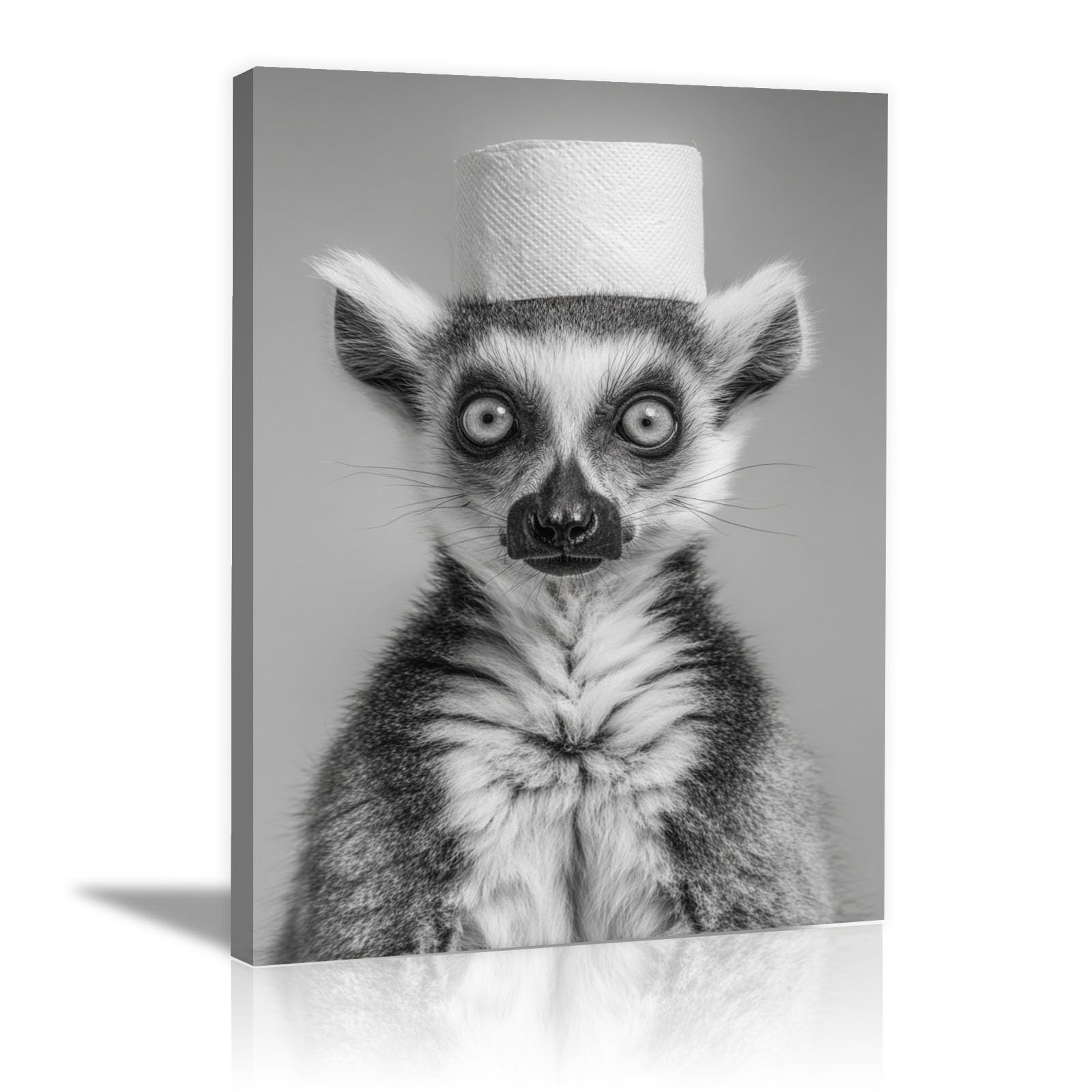 TERUEA Funny Bathroom Canvas Wall Art Animal Tet Paper Roll Hat Canvas Wall Art Bathing Animals Humor Abstract Prints,(Grey)-60x90cm Framed