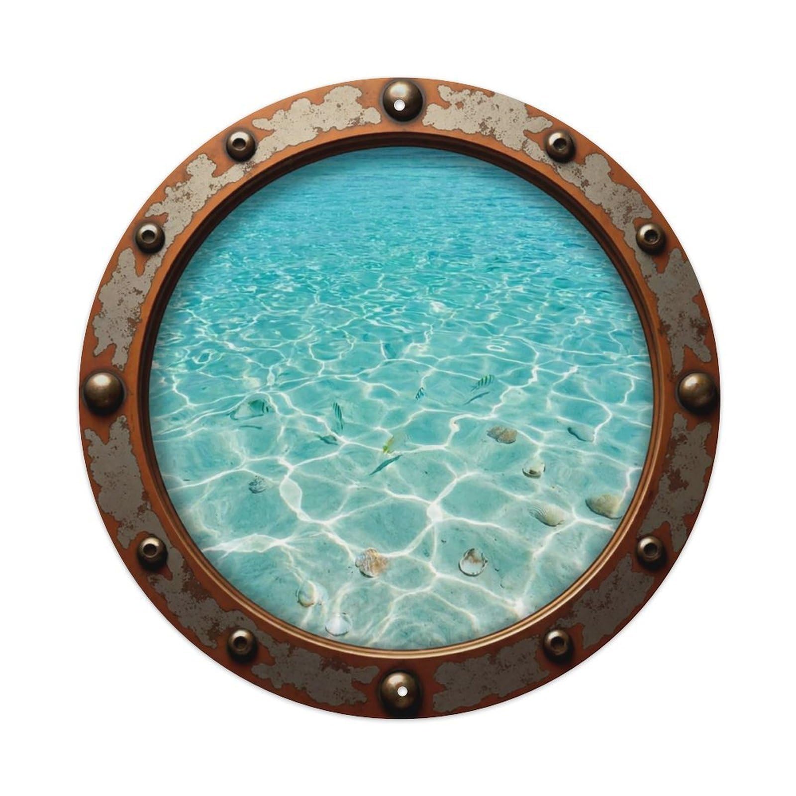 Vintage Porthole Aquamarine Shallows View Vintage Metal Tin Sign Plaque Wall Decor for Cafe, Club Bar, Office, Garden Metal Poster 8x8Inch