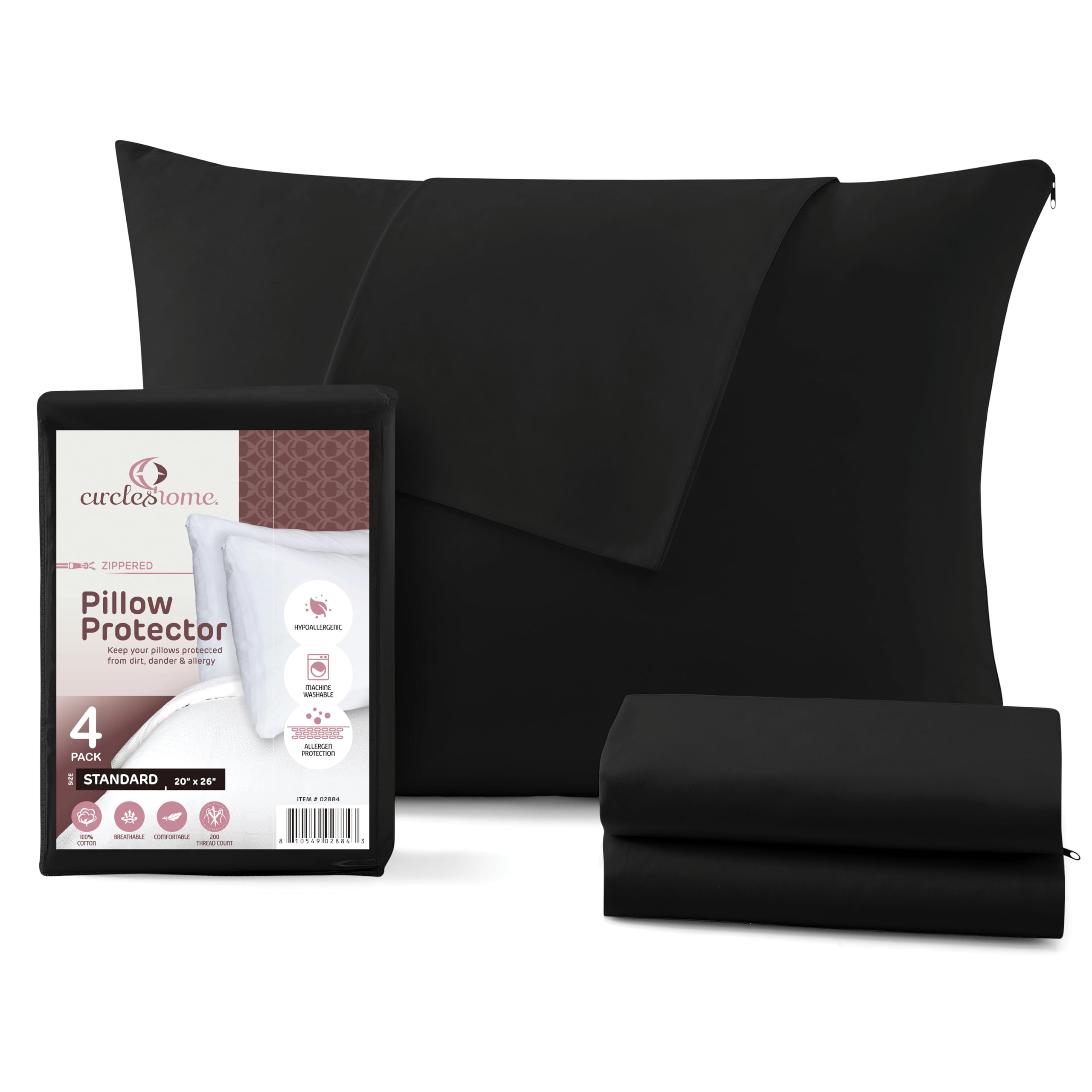 100% Cotton Zippered Pillow Protector (2 pck) Standard - Navy (Standard Set of 4, Black)