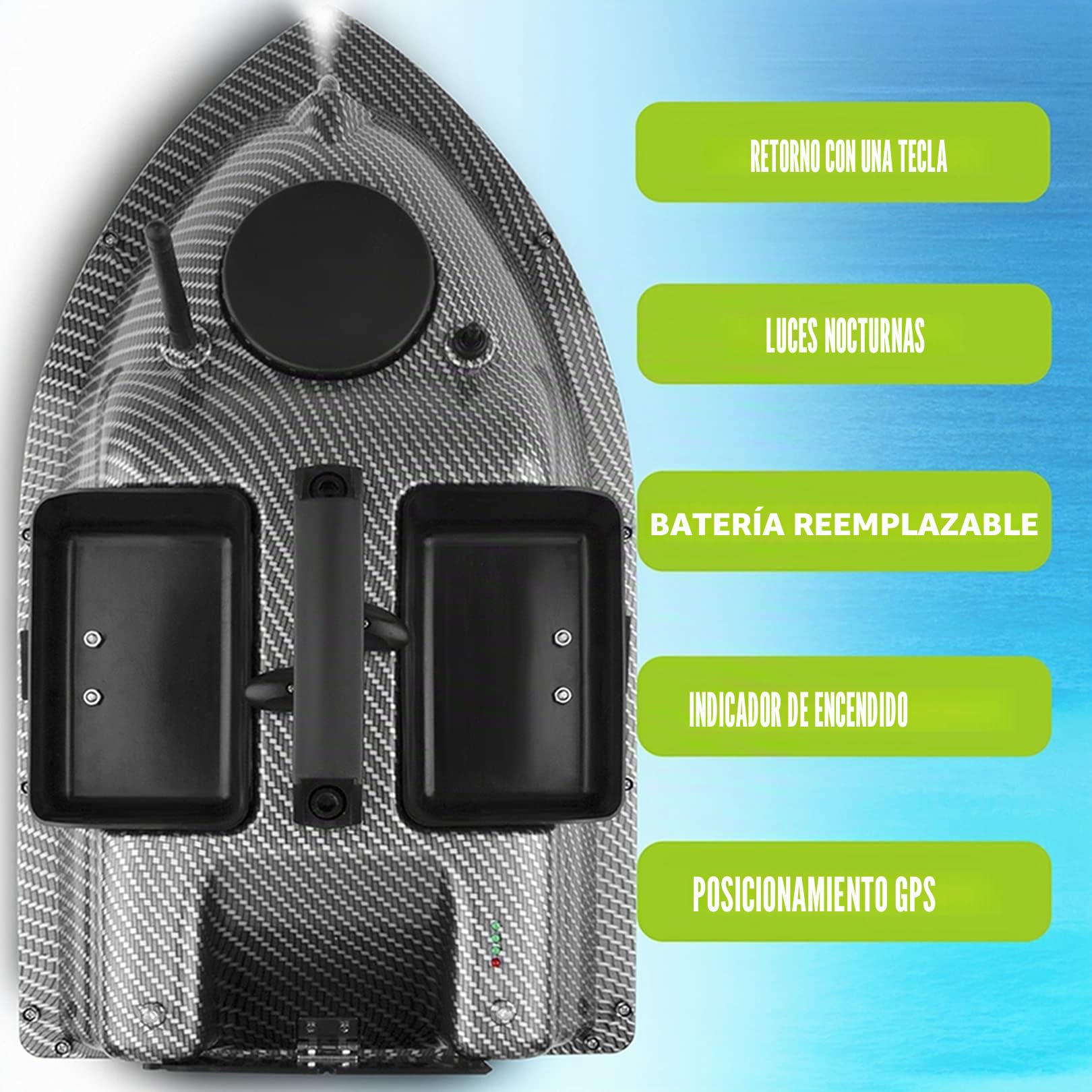 Posicionamiento De GPS RC Boat Pesca Inteligente Bait Boat RC Herramienta De Pesca En Barco,Carbon Fiber,12000Mah
