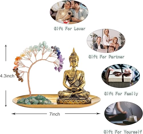 Miniatura 3 de PIMAIMAI Estatua de Buda de árbol de cristal de 7 chakras decoración de meditación de yoga regalos de Buda estanterías escritorio decoración del