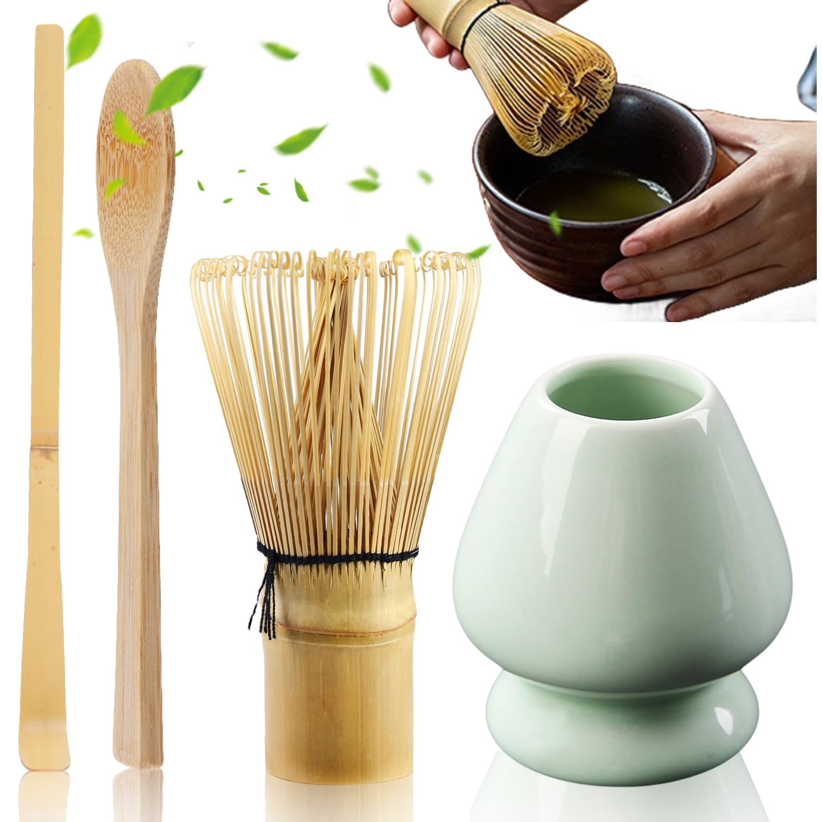 Set Cerimonia Matcha Giapponese - Frusta In Bambù, Ciotola Ceramica, 2 Cucchiani | Per Tè Verde In Polvere - Foto 4