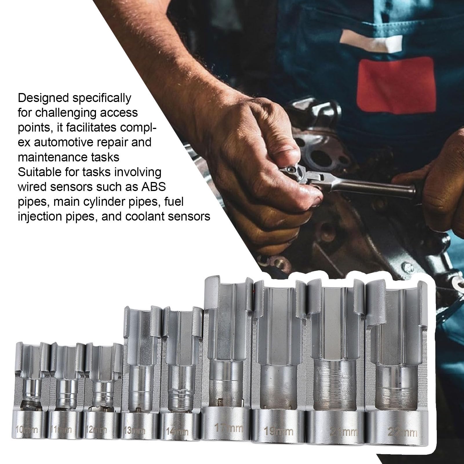 Set di Chiavi per Tubi Carburante 9 Pezzi 10-22mm, Acciaio CRV,