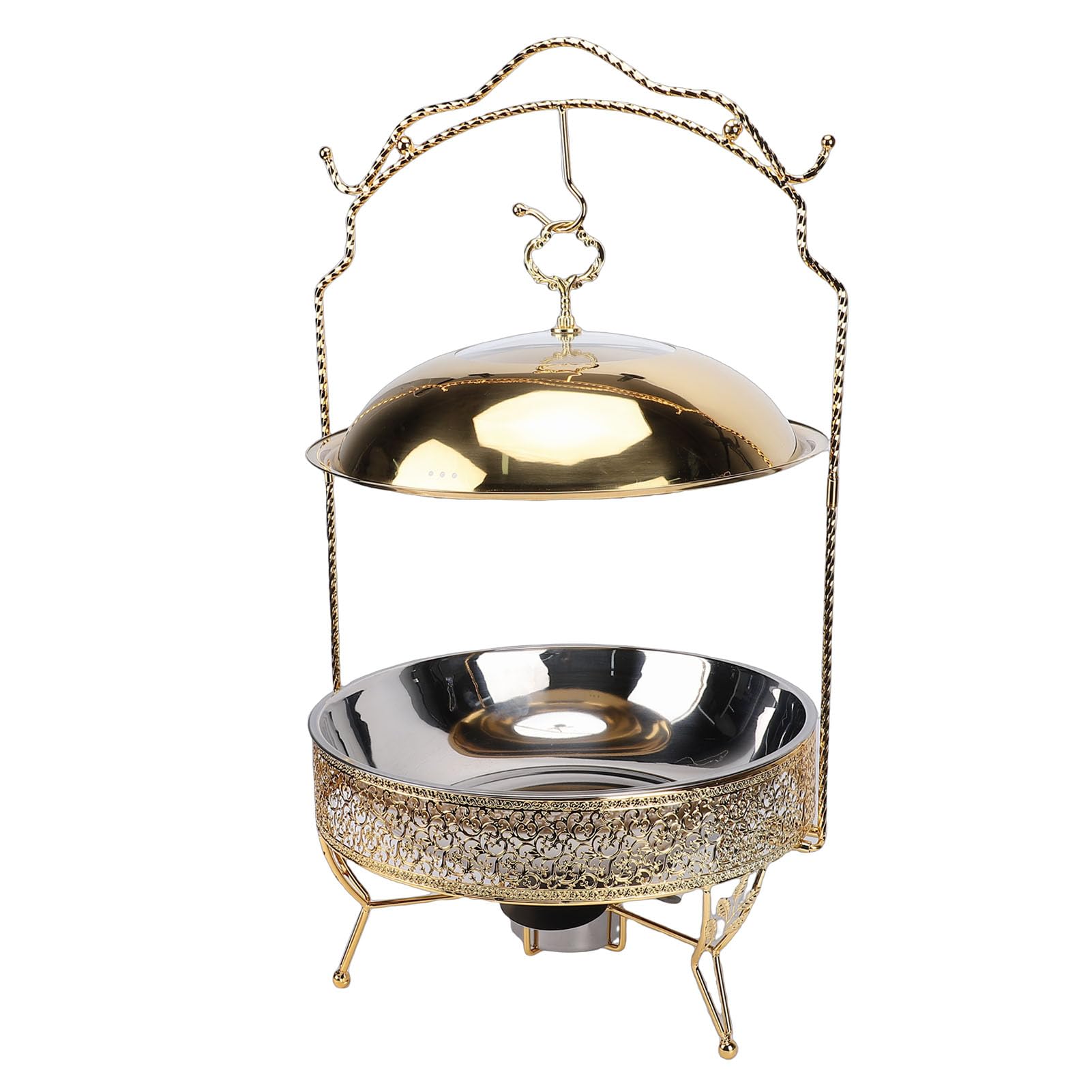 Sxhlseller Juego de Platos Redondos de Acero Inoxidable de 8 Litros, Calentador de Alimentos Tipo Buffet con Tapa Colgante y Cuchara para Eventos de Catering, Fiestas, Bodas y Reuniones en el Hogar,