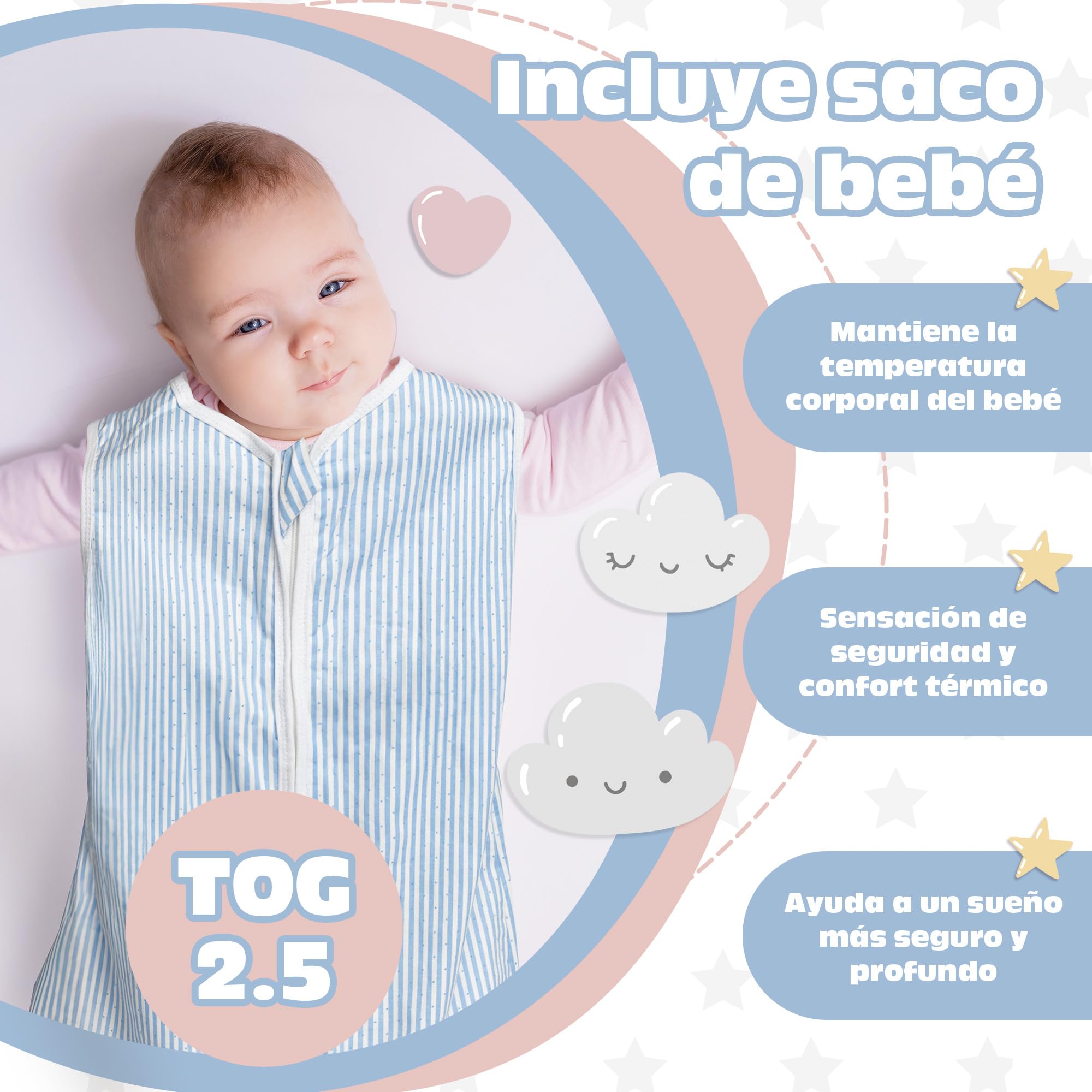 It's Petite Nido Bebe Recien Nacido con Saco de Dormir a Juego - Reductor Cuna Bebe 100% Algodón Eco - Baby Nest con Pijama a Juego