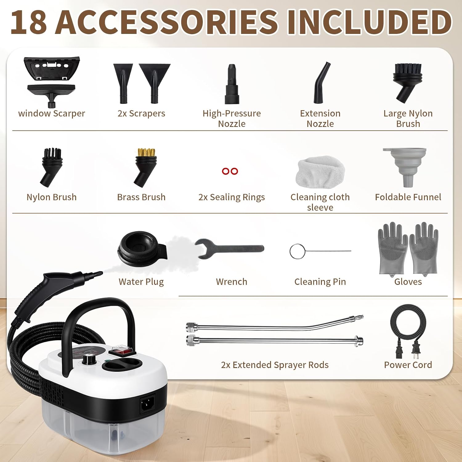 Steam Cleaner Handheld High Pressure, Portable High Power Steam Cleaner, Handheld Steam Cleaner Cleaning Grout With Large Water Tank & 18 Accessories For Car Floor Black
