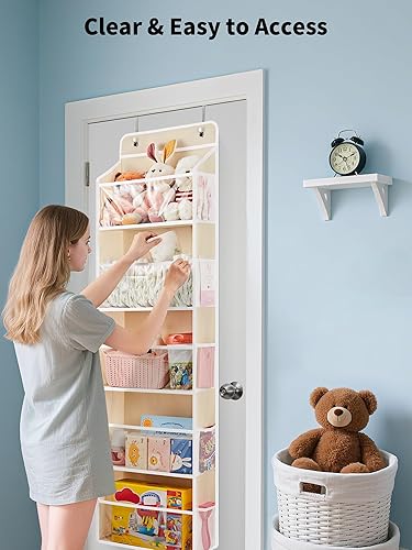 Miniatura 3 de JARLINK Almacenamiento de animales de peluche de juguetes, organizador sobre la puerta con ventanas de visión clara, carga de 44 libras, organizador