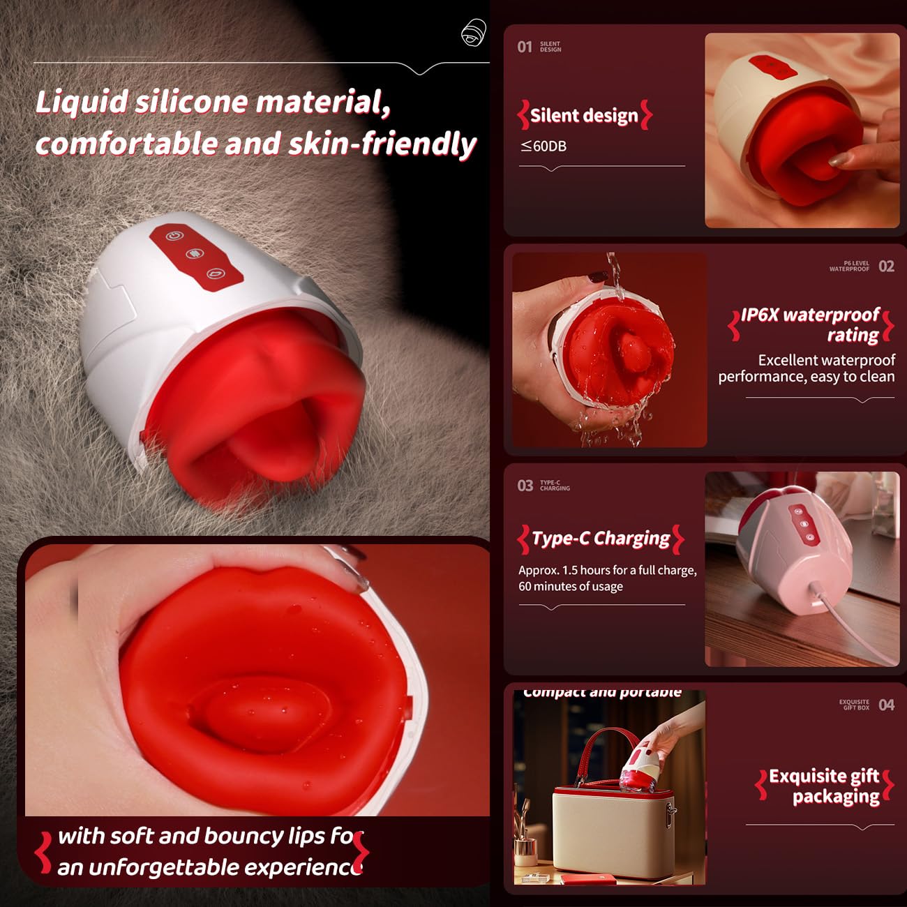 Il vibratore è dotato di 10 modalità di suzione e di uno stimolatore con effetto “leccata”; il suo design a doppia azione garantisce un piacere intenso