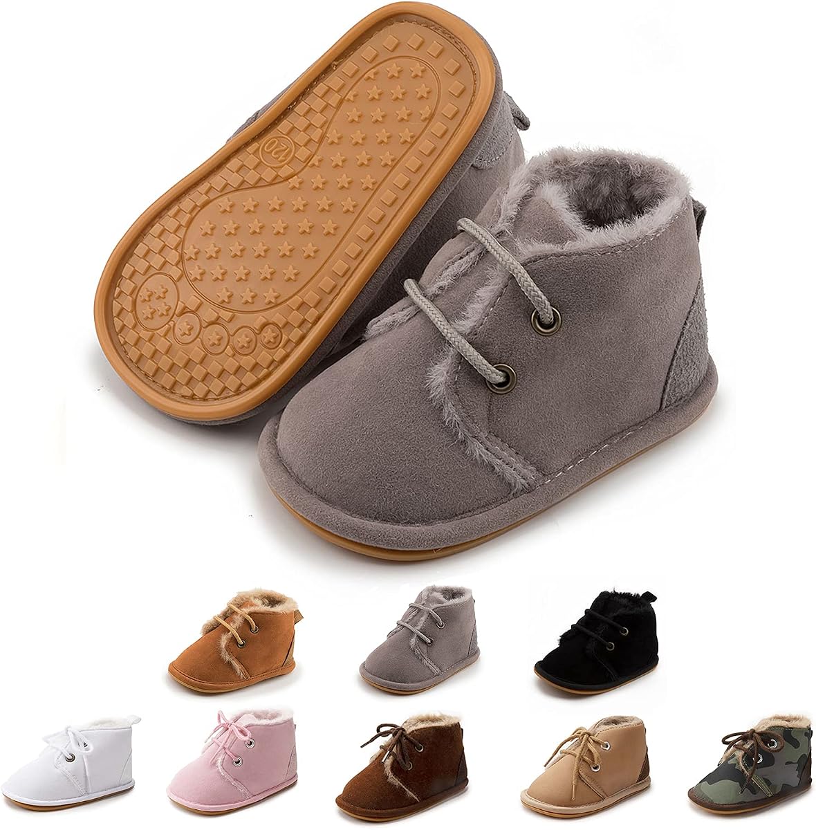 Botas de nieve cálidas Unisex para bebé, piel de cuero para recién nacido, con cordones en el tobillo, suela de textura de goma antideslizante, zapatos de cuna de invierno para niño pequeño
