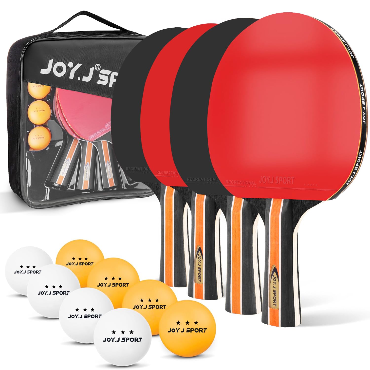 Table Tennis Bats Set of 4 with 3 Star Balls and Portable Ping Pong Case, Table Tennis Paddles for Adults and Family Outdoor Games