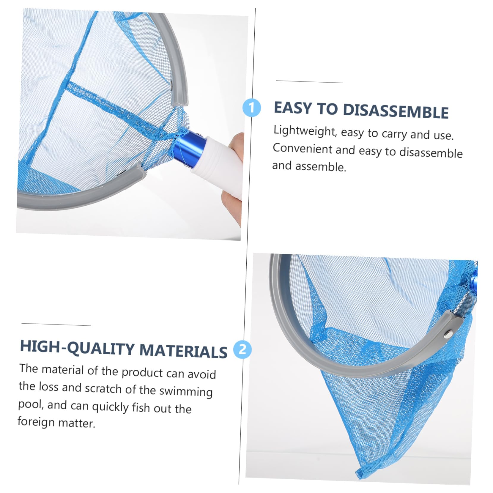 Red de Piscina Mango de Aluminio, Malla Delicada Azul para Recoger Hojas y Residuos, Ligera y Fácil de Montar, Adecuado para Fuente