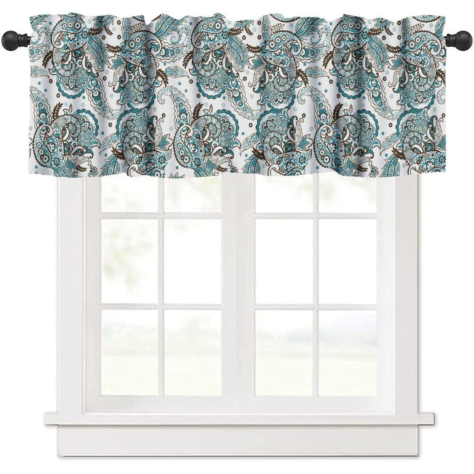 moderw Paisley Floral Window Valance Curtains Vintage Damask Flower Ornamental Spring Summer Seasonal Dinner Runner for Farmhouse Cabin Home Kitchen Dining Holiday Party Decor 54x18inch