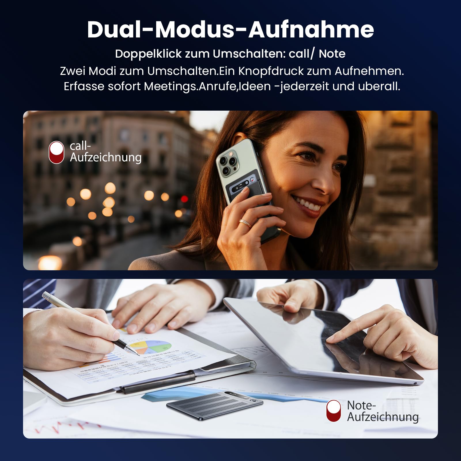 KI Digitales Diktiergerät Mit Hülle,64GB Aufnahmegerät Mit KI Transkription & Zusammenfassung,Tragbar Voice Recorder Unterstützt 134 Sprachen,Mini-OLED-Display,Diktiergerät Für Vorlesungen/Meetings