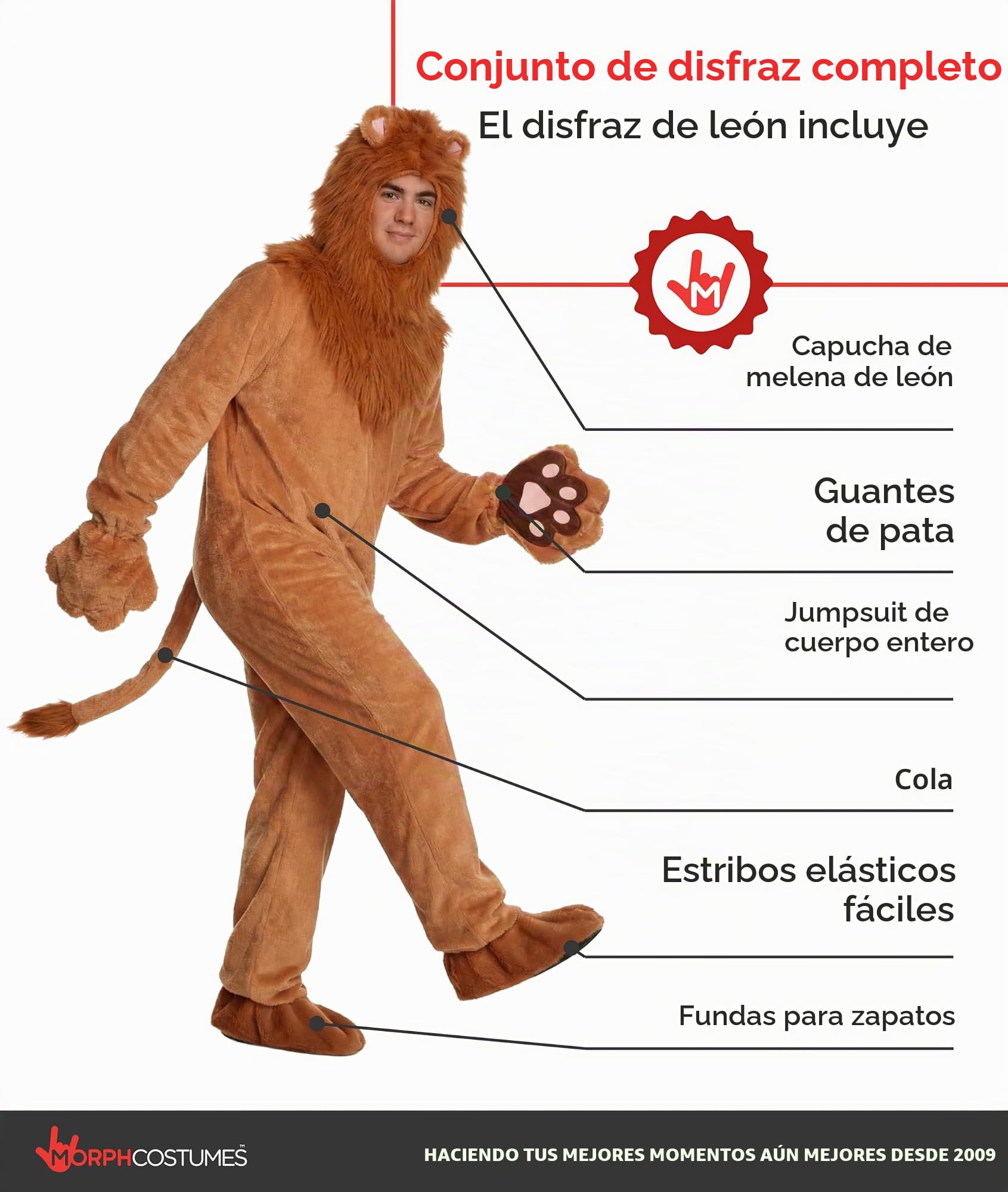 Morph Disfraz de Leon Adulto, Disfraces León Hombre, Disfraces León Adulto, Traje Animal, Disfraz Carnaval Hombre