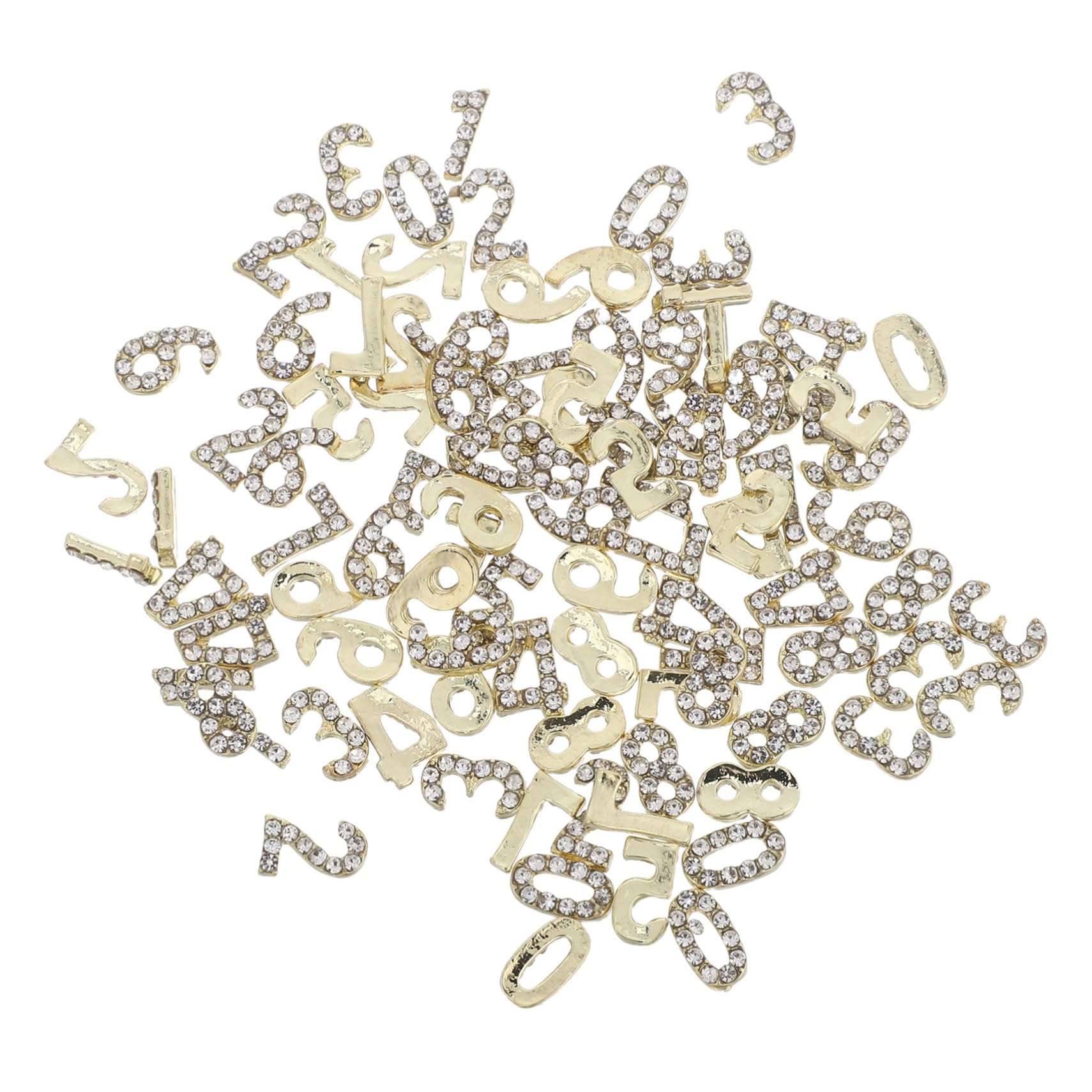 SHERCHPRY Adornos de Uñas Números 100 Piezas, Gemas de Imitación de Hierro Dorado, Base Plana para Decoración de Manicura en Salón