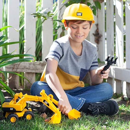 Miniatura 8 de CAT Juguetes de construcción, juego de arena para excavadoras, juguetes para exteriores, camión y cargador de juguete CAT de 10 pulgadas, casco