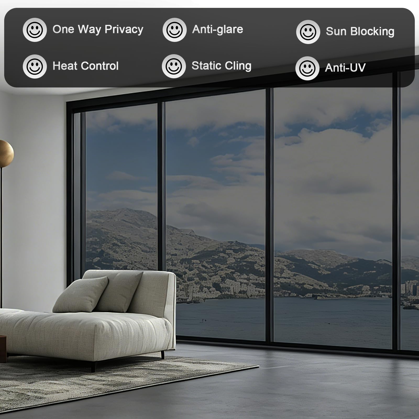 Concus-T Negro Vinilo Película para Ventanas Resiste 96.5% UV Amplia Sentido Único Privacidad Protección Autoadhesivo Protección Solar Lámina Adecuado para Puertas y Ventanas de Vidrio 90x200cm