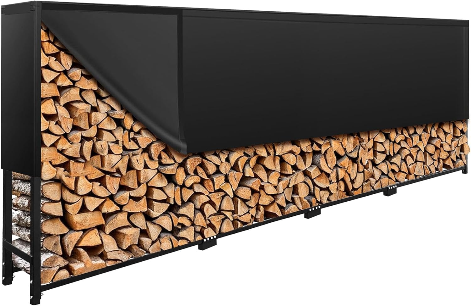 WIELS® Brennholzregal außen 400x25x115cm, Kaminholzregal Metall + Abdeckung, Kaminholzunterstand 1400kg Wasserdichter Holzlager Holzstapelhilfe für Garten Terrasse (400x25x115cm)