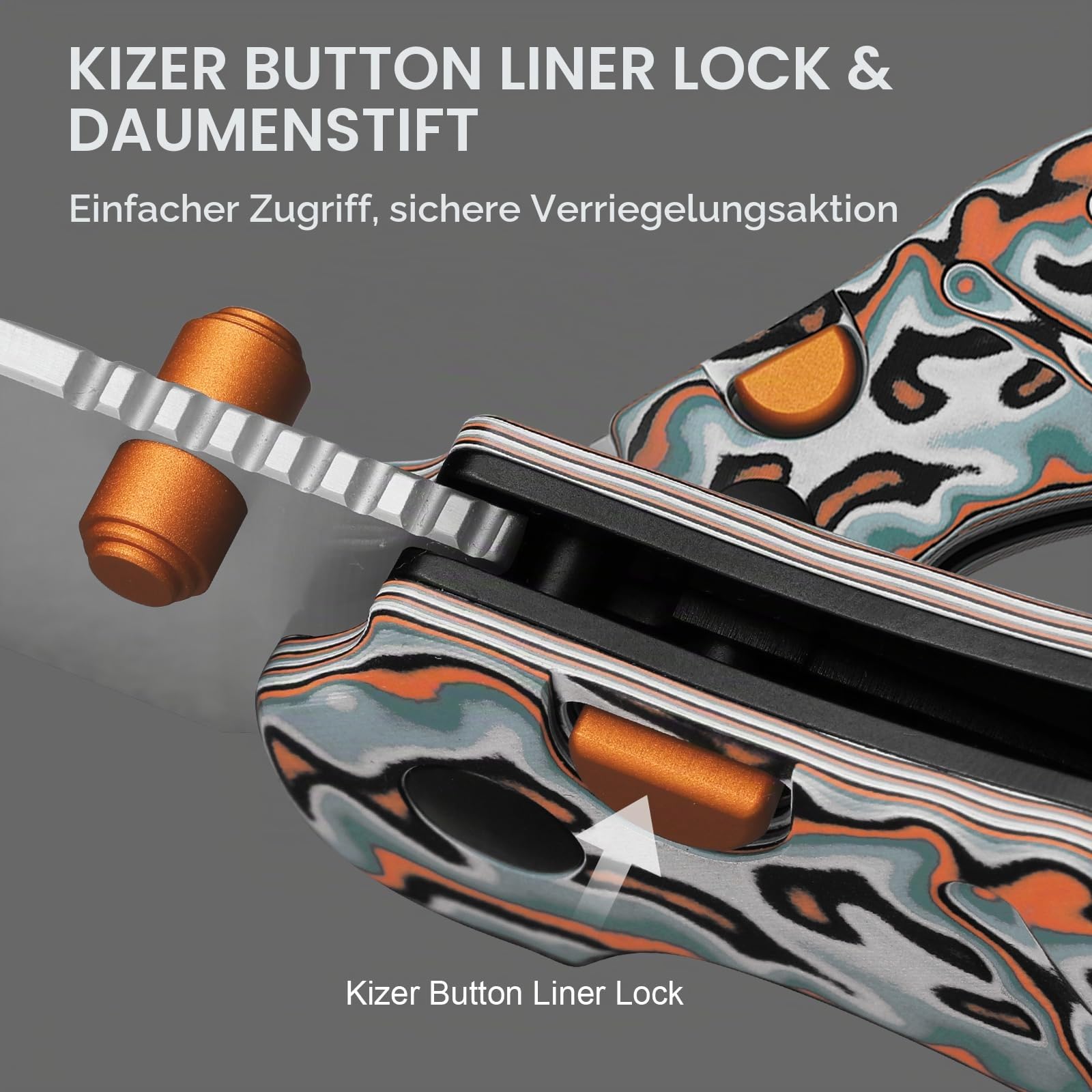 Kizer C01C 275 Sheepdog EDC Taschenmesser Klappmesser, V3488.27M2 | 7 cm AEB-L Klinge Campingmesser und Rot-grüner Micarta-Griff mit Wirbelmuster, Kleine Daumenknopf-Öffner Camping EDC-Messer