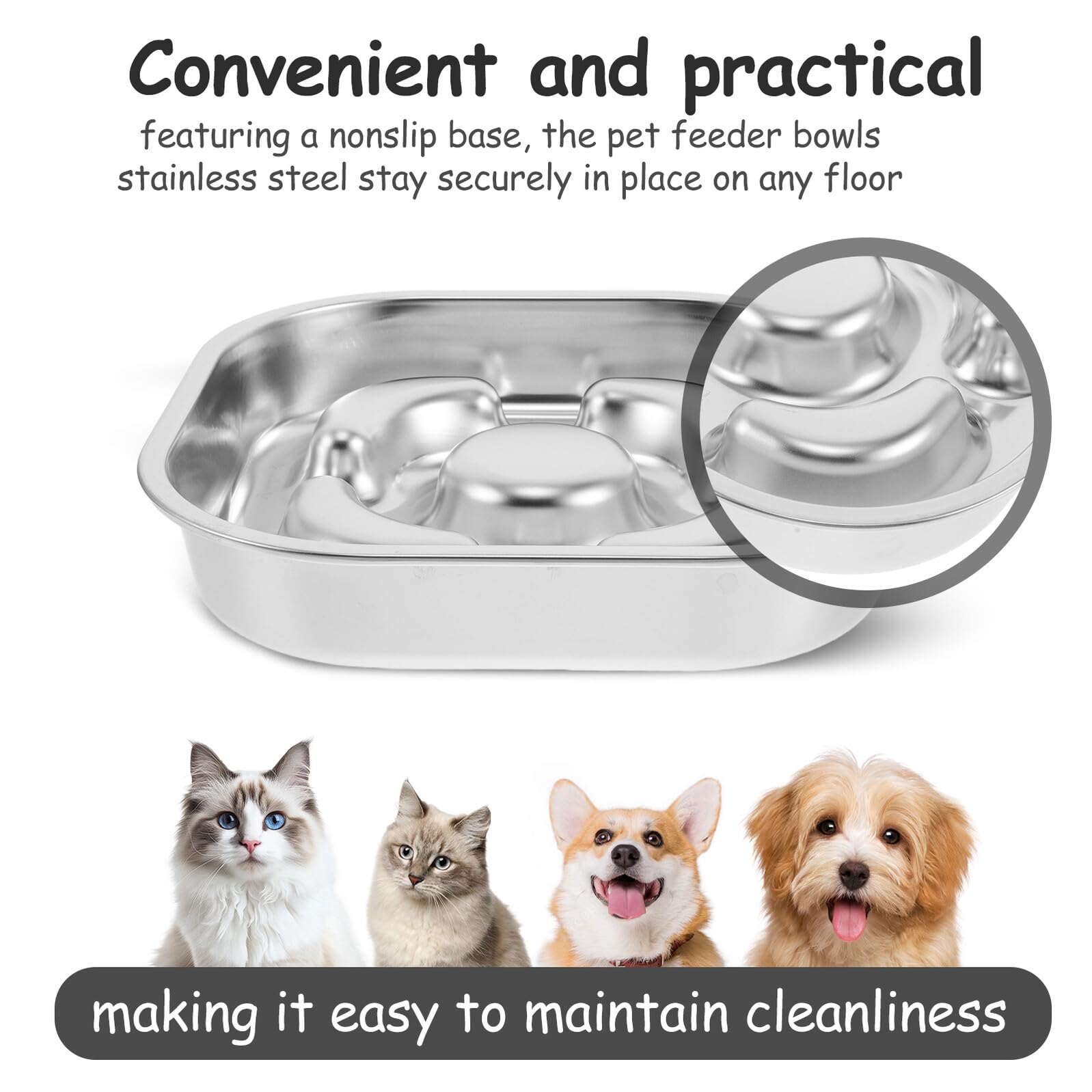 POPETPOP Comedero para Mascotas Tipo Laberinto de Acero Inoxidable 23x23 Cm Base Antideslizante, Cuenco de Alimentación Lenta para Perros y Gatos, Tazón Interactivo para Mejorar