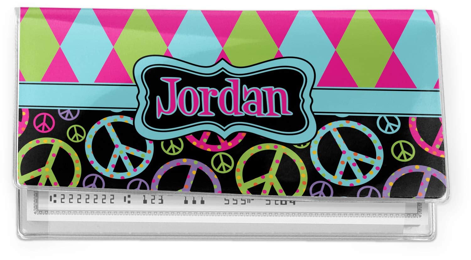 RNK Shops Personalized Harlequin & Peace Signs Vinyl Checkbook Cover