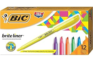 BIC Brite Liner Highlighters, Chisel Tip, 12-Count Pack of Highlighters in Assorted Colors