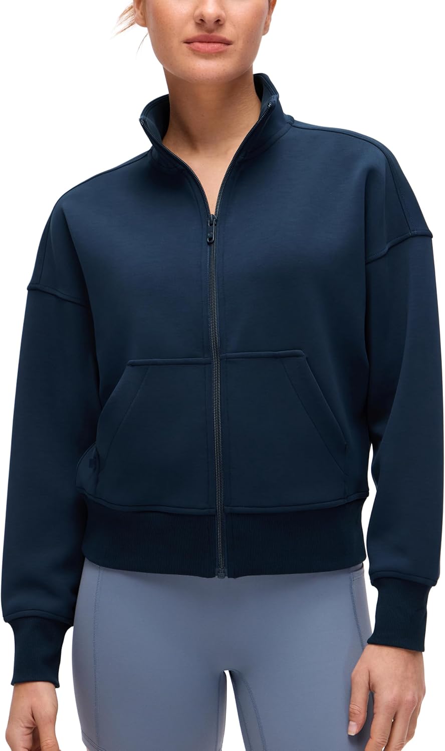 CRZ YOGA SoftAura Full Zip Sweatshirt for Women - Workout Casual Zipper Funnel Neck Sweat Shirts Jackets with Pockets