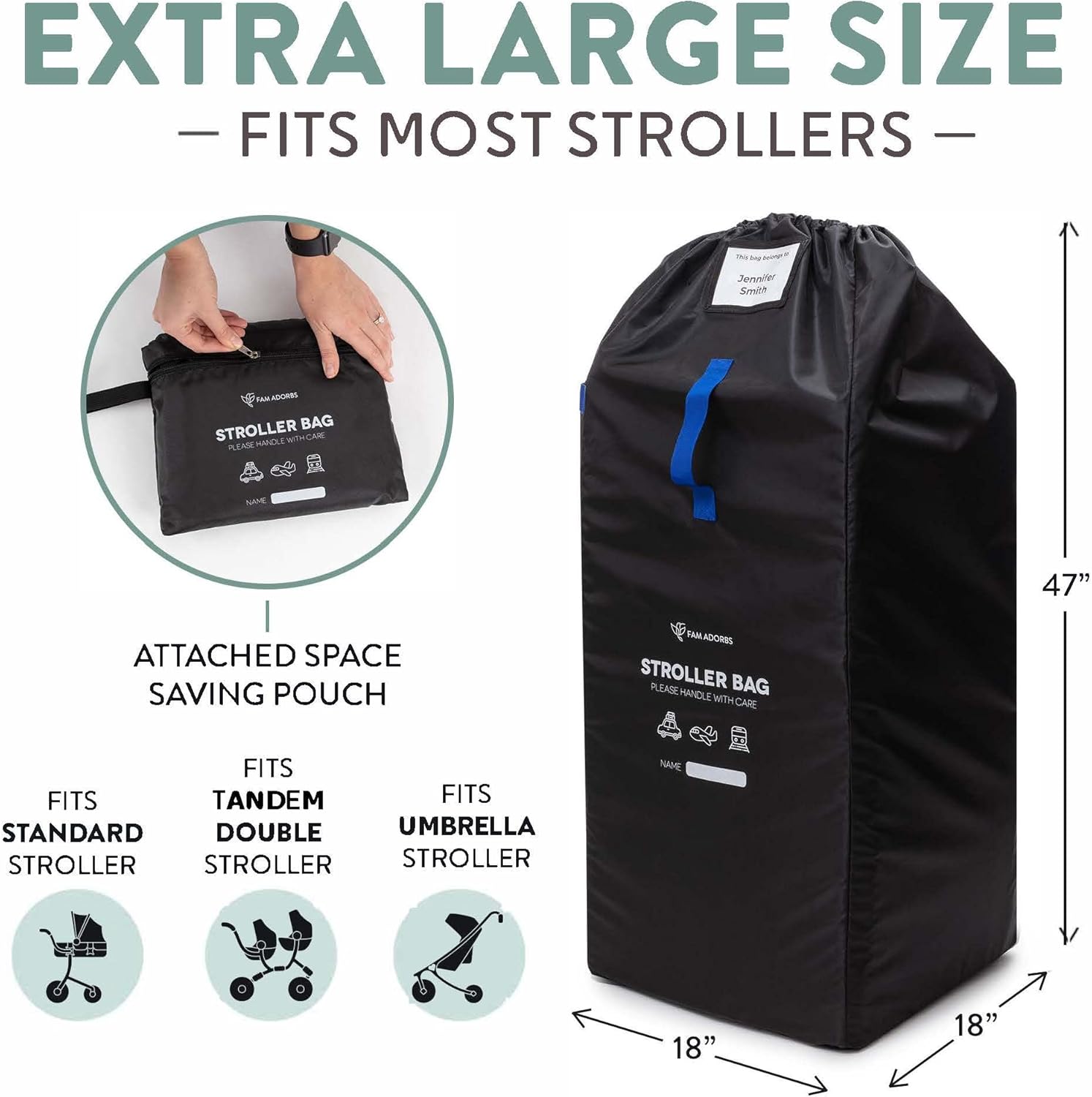 Fam Adorbs Stroller Bag for Airplane Travel - Gate Check Stroller Bag - Durable Nylon Gate Check Bag with Backpack Straps to Easily Carry and Protect Single, most Double & Umbrella Strollers. : Baby