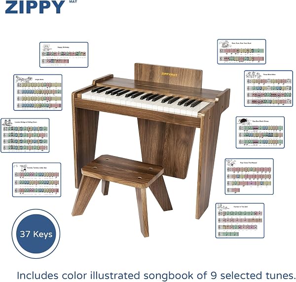 ZIPPY MAT Piano numérique pour enfants, 37 touches, instrument éducatif de musique, jouet en bois, pour filles et garçons (Noyer Basic) - 4